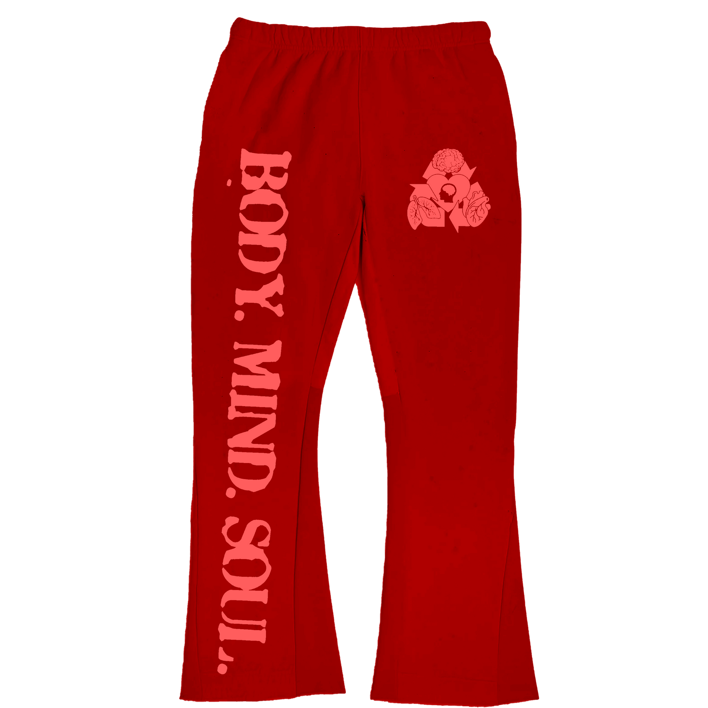 BODY. MIND. SOUL. FLARE SWEATS (RED)