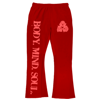 BODY. MIND. SOUL. FLARE SWEATS (RED)